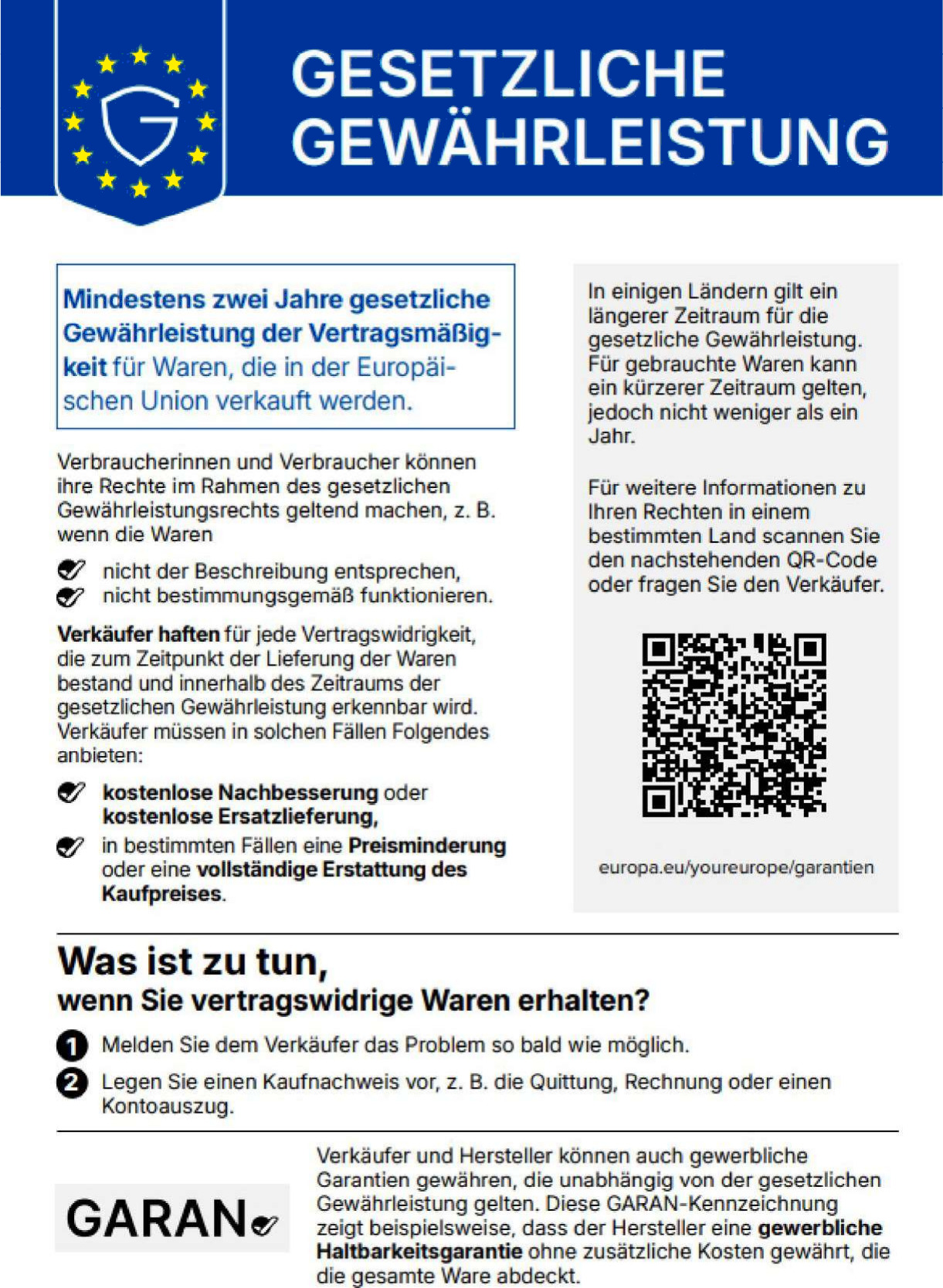 Gesetzliche Gewährleistung – harmonisierte Mitteilung